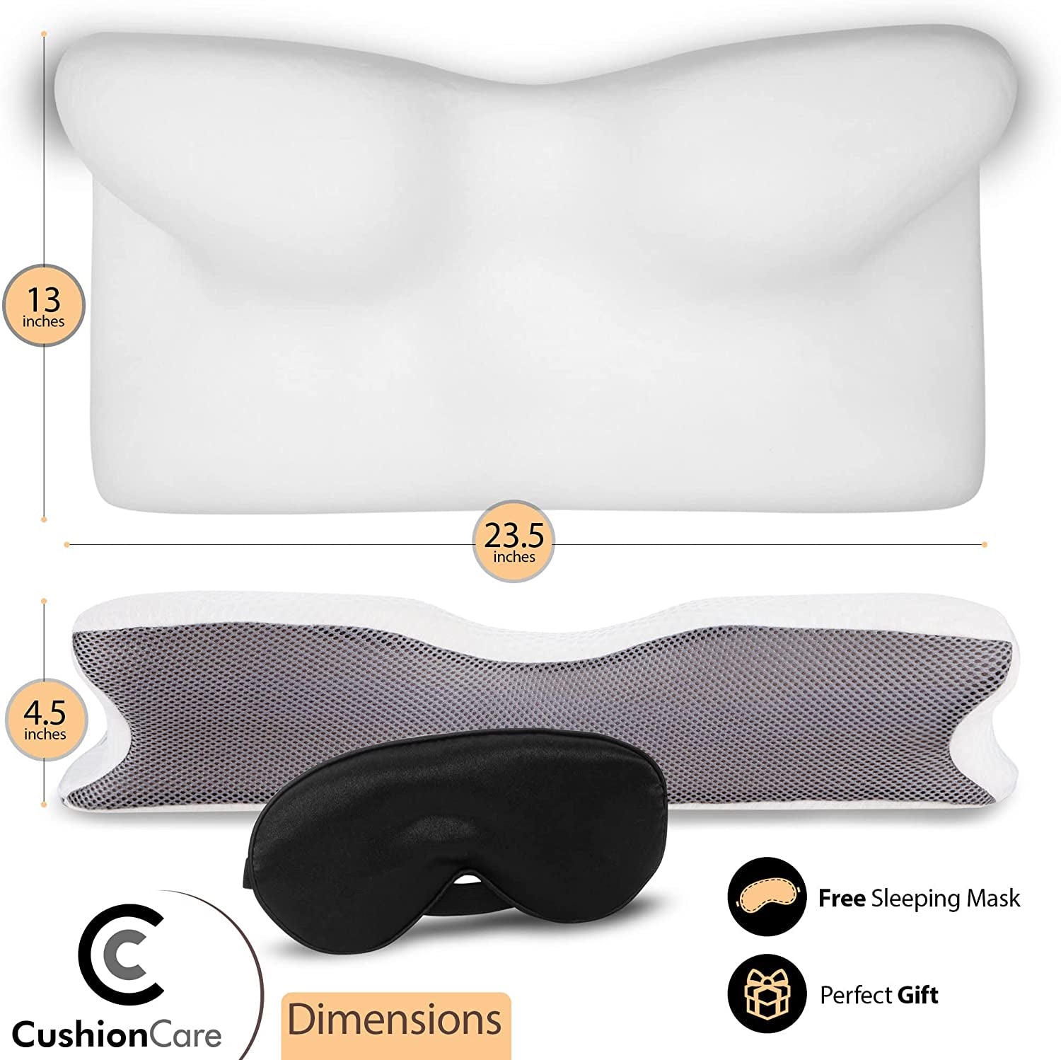 Cervical Memory Foam Pillow for Neck and Shoulder Pain Relief – Ergonomic, Orthopedic Pillow for Side, Back, Stomach Sleepers - Contour Pillows for Sleeping Support - Free Sleeping Mask